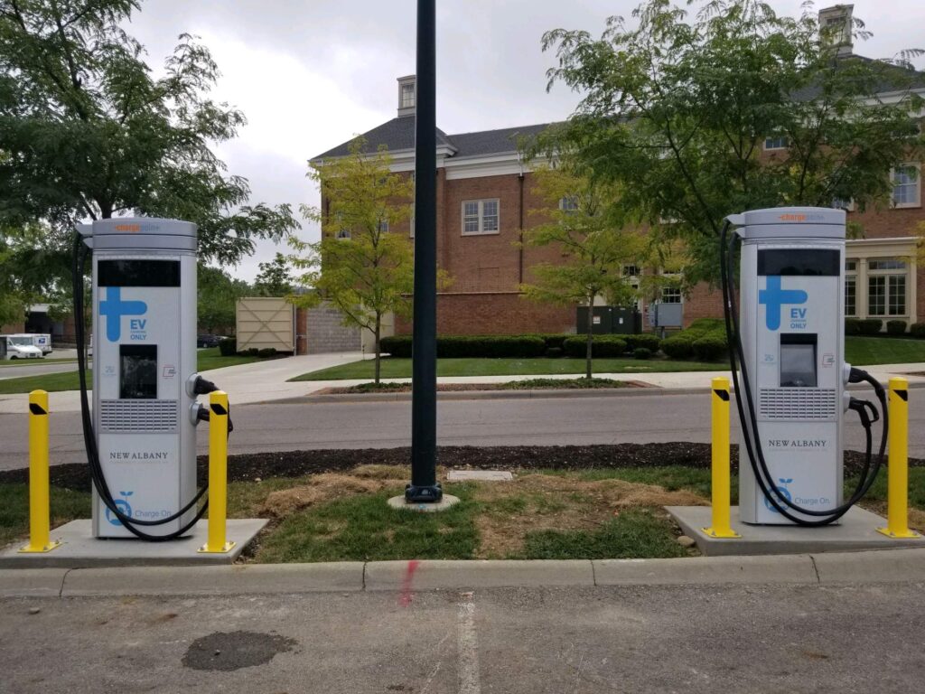 SkyCharge Energy EV charging stations in New Albany, showcasing our commitment to sustainable and ethically published EV solutions.